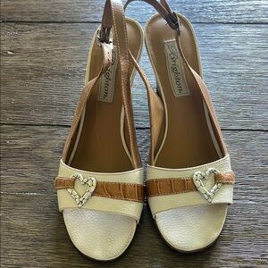 Brighton Cream Tan Slingback Sandals with Low Heel